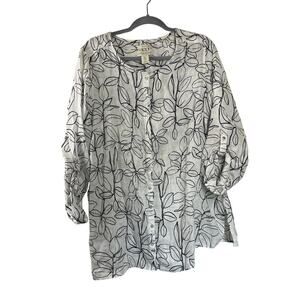 Cynthia Rowley Womens White Floral 3/4 Length Sleeve Size 1X